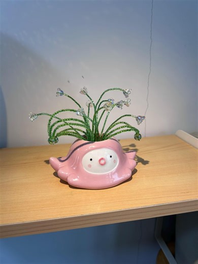 Handmade Pink Octopus Ceramic Planter With Beaded Glass Flowers - Etsy Canada