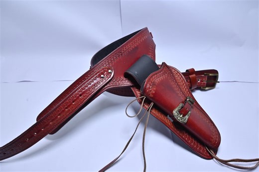 Hand Tooled Western Leather Cartridge Belt and Revolver Holster Rig (SASS Ready) - Etsy