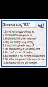 39K views · 890 reactions | Learn English sentences using the word 'Hold' #vocabulary #englishlessonsonline #englishlearning #englishteacher #vocabularywords #sentence #hold #holdinasentence | English Learning | Facebook