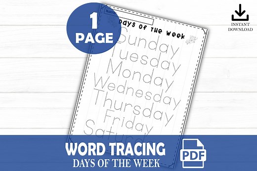 Days of the Week Worksheet, Printable PDF for Kids, Learning Activity for Preschool & Kindergarten, Fun Homeschool Resource - Etsy