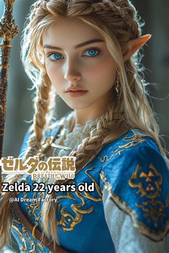 What if The Legend of Zelda’s Princess Zelda aged in real time? Using advanced AI technology, we bring five different stages of Zelda’s life to stunning ultra-realistic live-action form, capturing her journey from a young princess to a wise and revered leader. 👑 Age 6 – The Young Princess A small yet elegant child with a round face, long bright blonde hair in loose waves, and striking blue eyes. She wears a simplified royal dress in blue and white with gold accents, holding a tiny magical staff