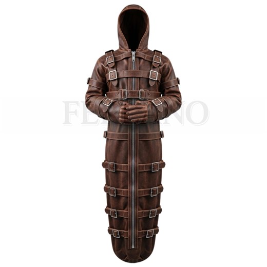 Full-body Brown Leather Restraint Suit With Buckles & Hood – High-gloss Finish for Cosplay, Fetish, or Performance Wear-full Body BDSM Suit - Etsy UK
