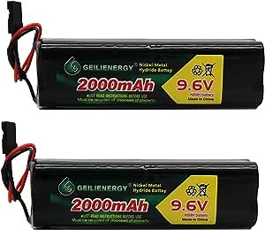 9.6V RC Car Battery Square Futaba NT8S600B Transmitter NiMh 2000mAh with Hitec Connector for RC Cars and Airplanes Sailplanes (2 Pack 9.6V Batteries)