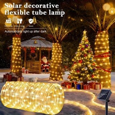 Durable Clear PVC Solar LED Tube Lights, IPX4 Waterproof Flexible Solar Powered String Lights, 8 Lighting Modes Auto Light Sensor For Outdoor Garden Patio Pool Tree Decor | SHEIN