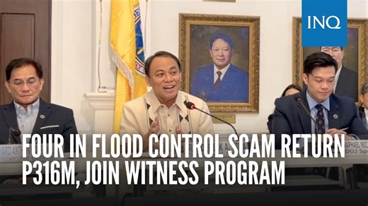 Four known figures in the flood control scam are now covered by the Witness Protection Program, according to Justice Secretary Fredderick Vida. He says the four have already turned over a total of P316.3 million and pieces of evidence to aid the investigation. READ: https://newsinfo.inquirer.net/2168471/four-in-flood-control-scam-return-p316m-join-witness-program | INQUIRER.net