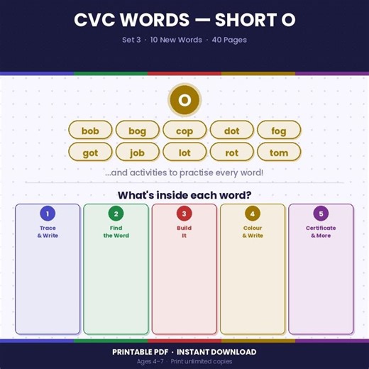 CVC Words Worksheets Short O Set 3 | Phonics Activities Kindergarten | Learn to Read Printable | Preschool Literacy Worksheets PDF - Etsy