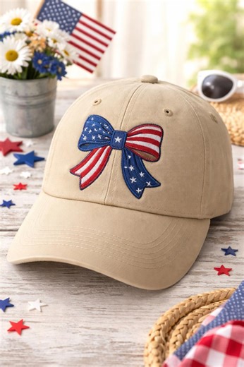 Custom Embroidered Patriotic Bow Hat American Flag Ribbon 4th of July Cap USA Independence Day Gift for Women - Etsy