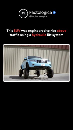 Factologica on Instagram: "How Hollywood Built a Floating SUV for Verizon 🎬🔧 A jaw-dropping stunt SUV was built by a Hollywood special effects team for a Verizon campaign—the Hum Rider! Starting as a Jeep Grand Cherokee, it was rebuilt from the frame with industrial hydraulics, a generator under the hood, and widened tracks, letting it rise high above traffic during controlled demonstrations. 🚀🔧 This engineering marvel took months to create, using reinforced steel, custom electronics, and mo