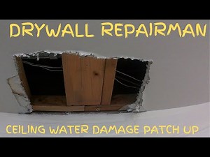 process of easy drywall repair, focusing on patching water-damaged ceiling sheetrock