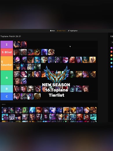 Season 16 Toplane Tierlist for League of Legends