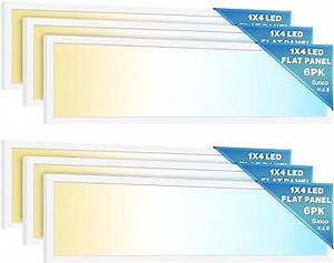 Sunco Lighting 6 Pack 1x4 LED Flat Panel Light, Dual Selectable CCT 3500K/4000K/5000K & Selectable Wattage 30W/40W/46W, 5700LM, 0-10V Dimming Surface Mount, Matte White Drop Ceiling Fixture - ETL, DLC