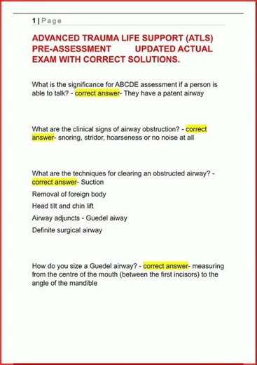 Advanced Trauma Life Support Atls Updated Actual Exam With C video