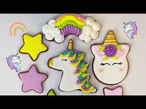 Unicorn Cookies and Rainbow cookie Decorations with royal icing