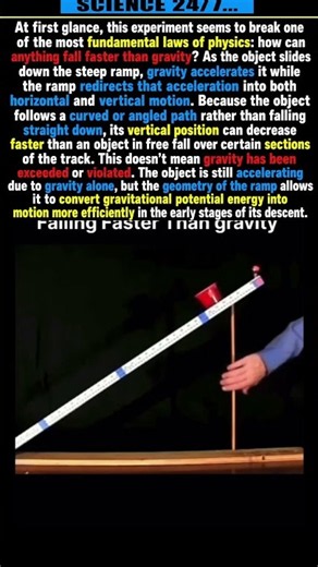 How could an object moving along a ramp appear to descend faster than one falling under gravity