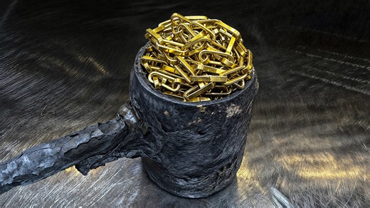 Molten brass chain turned into a razor-sharp knife