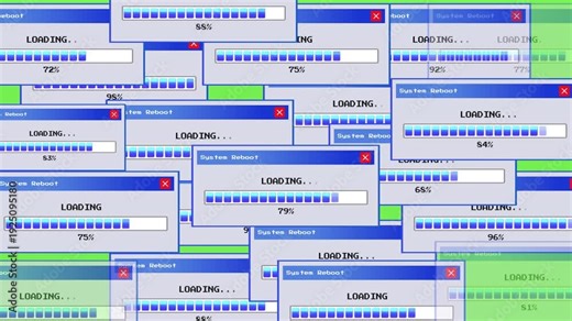 Multiple Popup Loading Windows with Expanding Progress Bar Covering Desktop Screen Animation