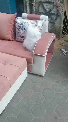 Stylish Pink and White Sectional Sofa Set Showcase
