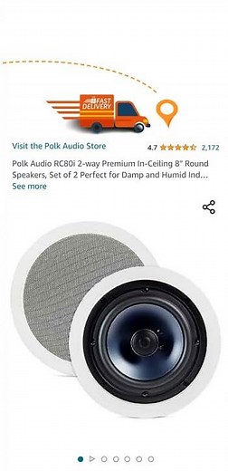 Polk Audio RC80i 2-way Premium In-Ceiling 8" Round Speakers, Set of 2 Perfect for Damp
