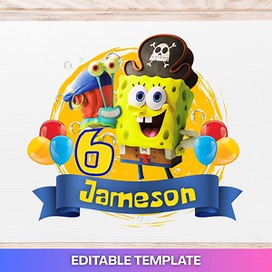 Editable Spongebob Birthday PNG, Printable Spongebob Birthday Cake Topper, Spongebob Party Decoration, Spongebob Movie Birthday Shirt - Etsy Australia