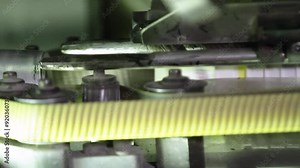 High speed labeling machine in industrial factory. Machine for sticker on product in manufacture. Flexible packaging