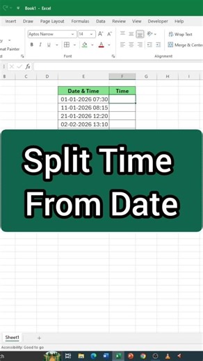 How to split time from date in excel #excel #exceltips #spreadsheetmagic