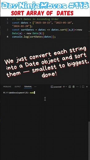 Sort Dates in Ascending Order in One Line! ⚡ | Dev Ninja Moves 118 #javascript #shorts #coding
