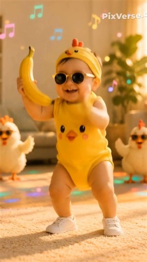 🐥 Baby Goes BANANAS! 🍌😂 | Chicken Banana Dance #shorts ##trending #viral #explore