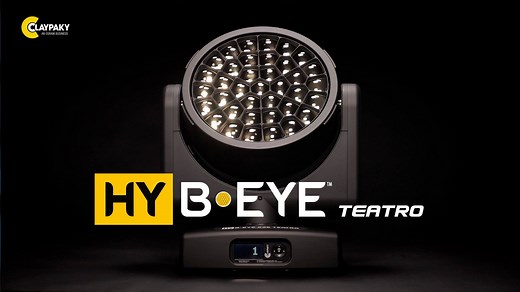 Claypaky HY B-EYE Teatro: all the eye-catching performance, advanced features, and bright colours of our popular multifunctional LED fixture, now for venues that require quiet. The HY B-EYE K25 TEATRO is a special version of the HY B-EYE K25, designed for venues that need silent operation without sacrificing bright colours. The HY B-EYE K25 TEATRO has all the same optical, electronic, and mechanical features of the HY B-EYE K25 with changes in the overall design to reduce the acoustical footprin