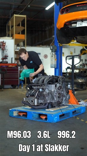 This M96.03 — the 3.6L from a 996.2 — just landed and is about to go through inspection and disassembly. Before the first bolt comes off, every measurement and detail gets documented. That’s how we make sure every engine that leaves here earns the name Slakker built. #WeAreSlakker #Porsche996 #M96 #SlakkerRacingDevelopment #PorscheEngine #EngineRebuild | Slakker Racing Development