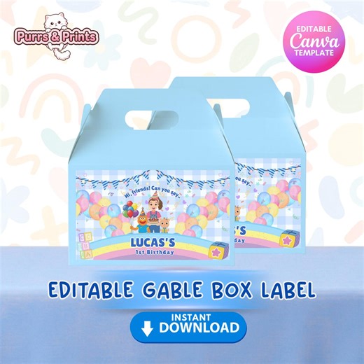 Editable Ms Rachel Gable Box Labels | Printable Party Favor | Blue Birthday Decor | Canva Template | Instant Download | Miss Rachel DIY - Etsy