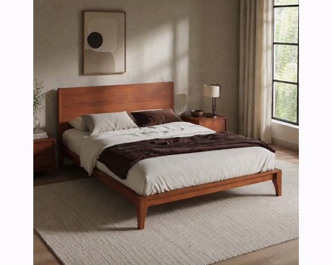 Bamboo Platform Bed Frame With Headboard, Mid Century Modern Wood Bed, King Queen Full, No Box Spring, Solid Slats - Etsy