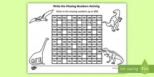 Dinosaurs Themed Missing Numbers Number Square 100-200