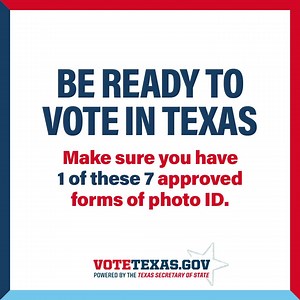 1.2K views · 29 reactions | If you're voting in Texas, you can bring one of of these 7 acceptable forms of photo ID to vote. Can't reasonably obtain one of these? You can fill out a form at the polls, present a supporting form of ID with your name and address, and still cast a regular ballot! Learn more at: https://votetexas.gov/register-to-vote/need-id.html | Office of the Texas Secretary of State | Facebook