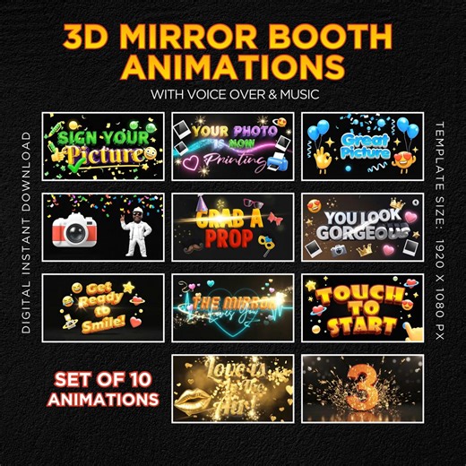 3D Mirror Booth Animations, Touch to Start, Countdown, Pose, Love, Compliment, Party Props Animated Screens for Mirror Booth, Magic Mirror - Etsy Canada