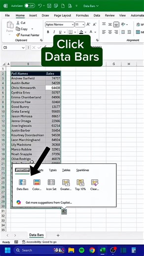 Excel Me Data Bars Kaise Banaye? 📊 (Conditional Formatting Hindi) | #excel #shortcut #shorts #video.
