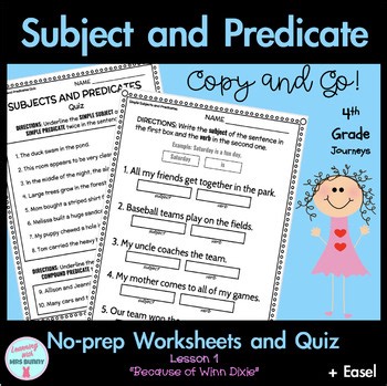 SUBJECT AND PREDICATES Grammar Activities Assessment 4th Grade Journeys Lesson 1