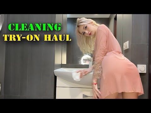 4K Try-On Haul | 4K Transparent cleaning & Lingerie Chic Mesh Dress Try On haul