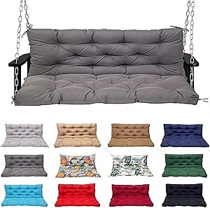 Swing Cushions 3 Seater Replacement Waterproof Porch Swing Cushions with Backrest and 8 Ties Thicken 4" Bench Cushion Replacement Patio Swing Cushion for Outdoor Furniture(Dark Gray 60x40in)