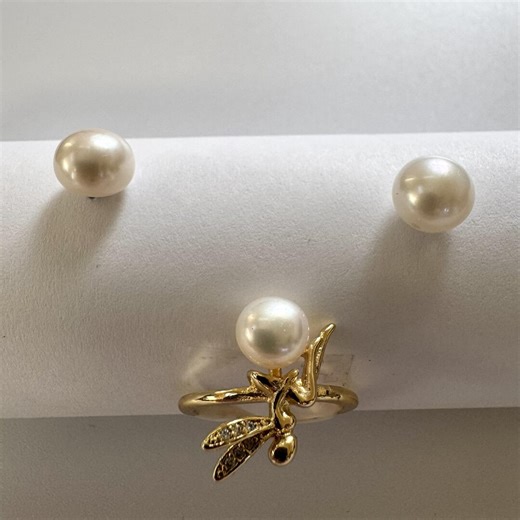Freshwater Pearl Jewelry Set, Angel Ring & Stud Earrings, Everyday Pearl Gift, Grand Opening Special - Etsy