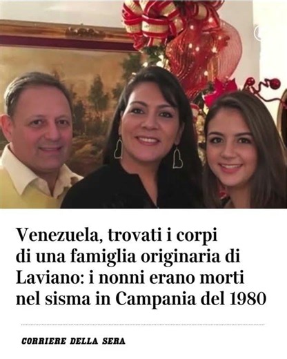 Venezuela, trovati i corpi di una famiglia originaria di Laviano: i nonni erano morti nel sisma…
