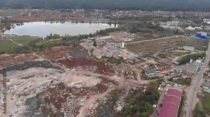 Construction garbage dump. Environmentally dangerous toxic dump. Problem of environmental pollution. Hill of store materials for industrial waste site construction. Building debris. Ecology problem