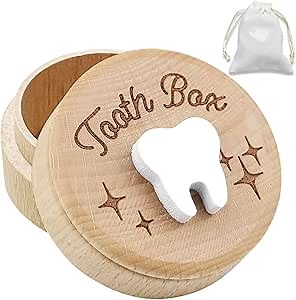 Tooth Fairy Box with Storage Pouch, Wooden Tooth Keepsake Box for Kids' First Lost Teeth, Lost Tooth Case to Put Under Pillow,Tooth Fairy Gifts for Children