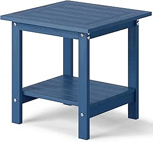 YEFU Outdoor Side Table for Patio: 16x16 in HIPS Square Outdoor End Table - 2-Tier Adirondack Tables for Patio Porch Poolside Living Room Beach Bedroom, Navy