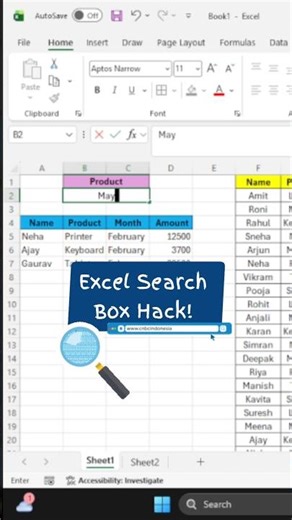 Searching rows like stalking your crush 👀🔍 #excel #fyp #excelshorts #viralshorts