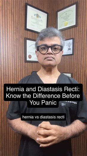 Dr Anshuman Kaushal MD FACS on Instagram: "Hernia vs diastasis recti. Both cause an abdominal bulge. Both look similar. But they are not the same condition. A hernia is a defect in the abdominal wall. It carries a risk of pain, obstruction, and complications. Many hernias need surgical repair. Diastasis recti is a separation of abdominal muscles. Common after pregnancy, obesity, or rapid weight changes. Most cases improve with targeted core rehabilitation. Surgery is rarely the first step. Mista