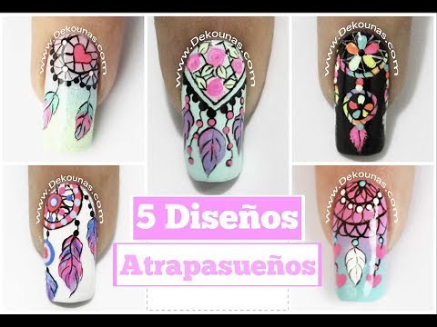 5 Diseños de uñas FACIL de Atrapasueños - 5 easy dreamcatcher nail art tutorial