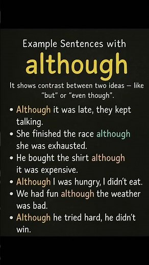 ✅ how to use"Although" in English || English Grammar Shorts #grammar #grammarcourse