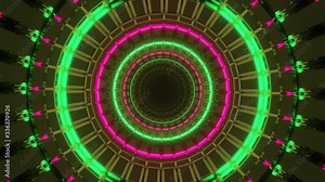 Vivid and colorful circular tunnel revolving centrifugally giving immersive effect. Animation, VJ loops, motion graphics. Stock Video