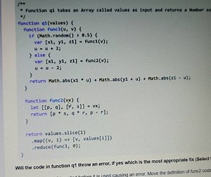 j**    Function q1 takes an Array called values as Input and r... | Filo