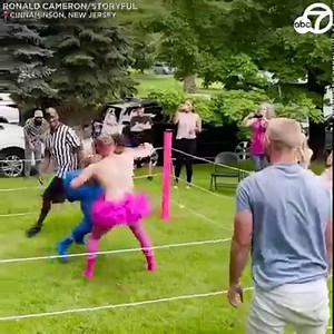 2.3M views · 16K reactions | GENDER REVEAL: A couple discovered they were expecting a baby girl during a WWE-style gender reveal party. After a series of well-rehearsed stunts and near pins, the wrestler wearing pink wins, prompting an excited outburst from the crowd.  https://abc7.la/3jj96s1 | ABC7 | Facebook
